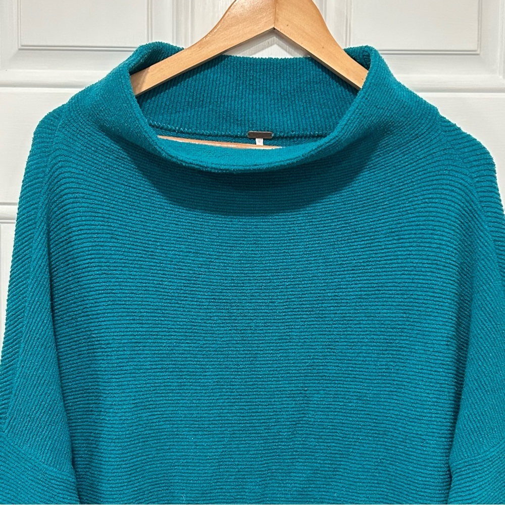 Free People Electric Teal Long Sleeve Ottoman Slouchy Ribbed Tunic Sweater Sz M - Picture 3 of 9